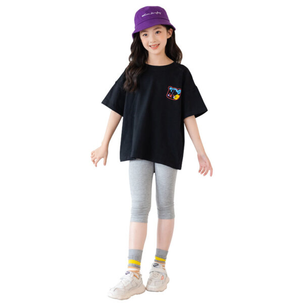 Cartoon Irregular Top Short-sleeved Half-sleeve Big Kids' Trendy Clothes - Image 2