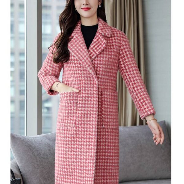 Winter mid-length plaid wool coat with POLO collar - Image 4