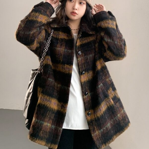 Retro Lapels Plaid Wool Coat