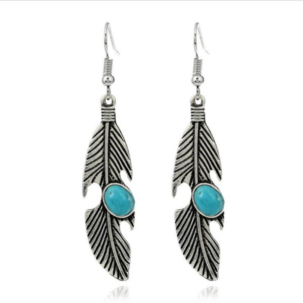 European And American Fashion Retro Feather-shaped Turquoise Earrings - Image 7