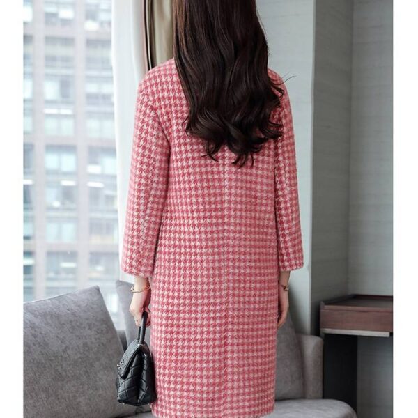 Winter mid-length plaid wool coat with POLO collar - Image 3