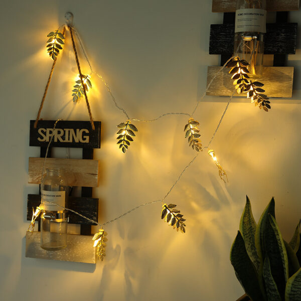 Iron Hollow Golden Leaves Decorative String Lights - Image 2