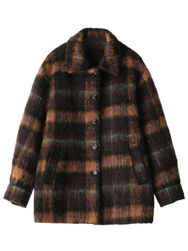 Retro Lapels Plaid Wool Coat - Image 2