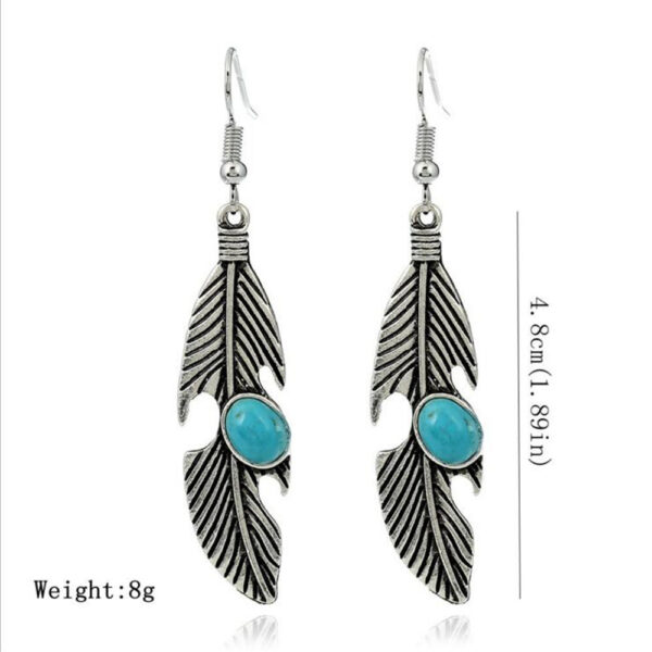 European And American Fashion Retro Feather-shaped Turquoise Earrings - Image 6