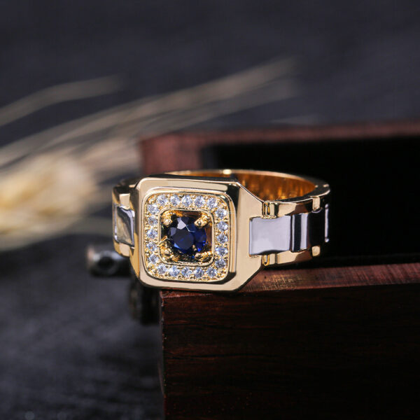 Inlaid Blue Gemstone Ring Luxury Men's Ring - Image 3