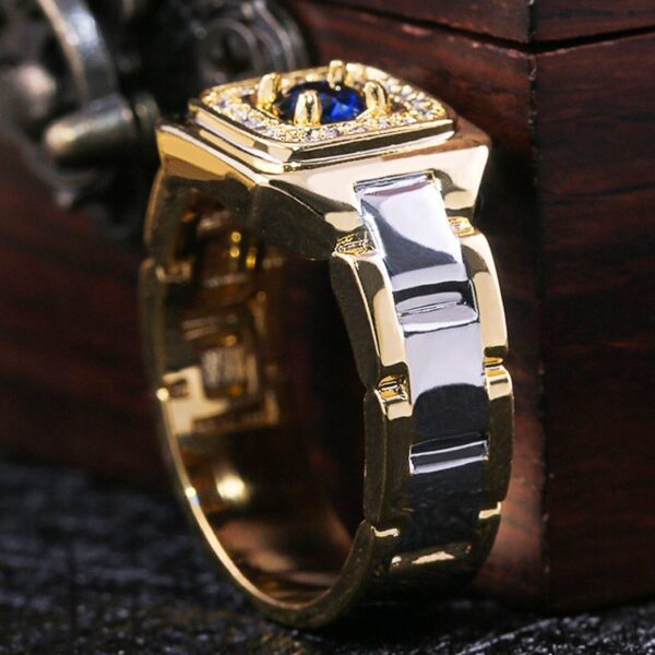 Inlaid Blue Gemstone Ring Luxury Men's Ring - Image 4