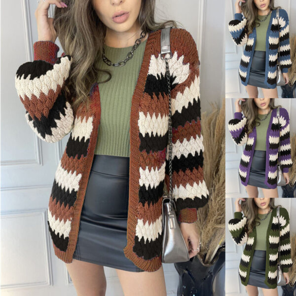 Independent Station Casual Color Matching Knitted Cardigan Sweater Spot