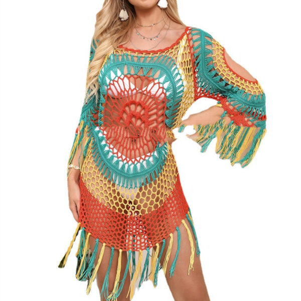 Women's Fashion Handmade Crocheted Long Sleeve Beach Cover-up - Image 5