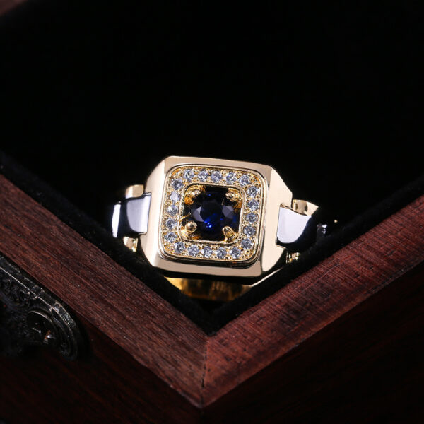 Inlaid Blue Gemstone Ring Luxury Men's Ring - Image 6
