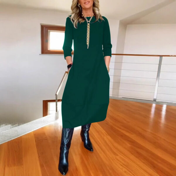 Autumn And Winter New All-matching Solid Color Loose Round-neck Long-sleeved Dress Women - Image 10