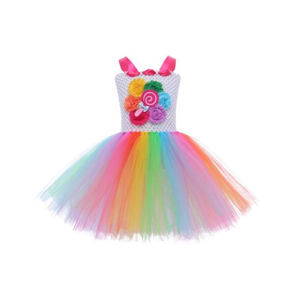 Cute Cartoon Rainbow Color Mesh Princess Dress - Image 4