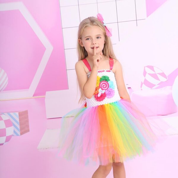 Cute Cartoon Rainbow Color Mesh Princess Dress - Image 3