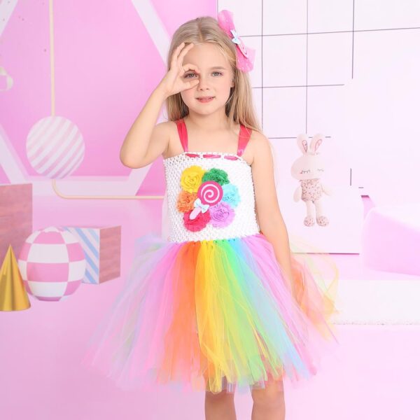 Cute Cartoon Rainbow Color Mesh Princess Dress - Image 6