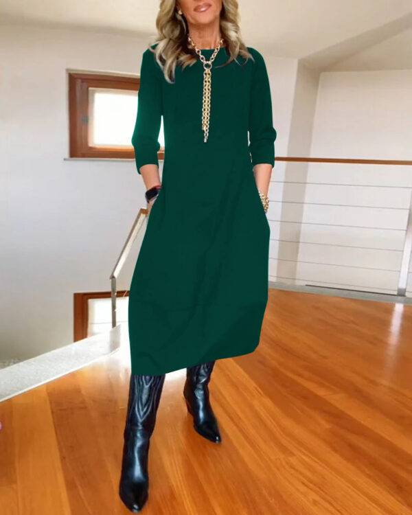 Autumn And Winter New All-matching Solid Color Loose Round-neck Long-sleeved Dress Women - Image 8