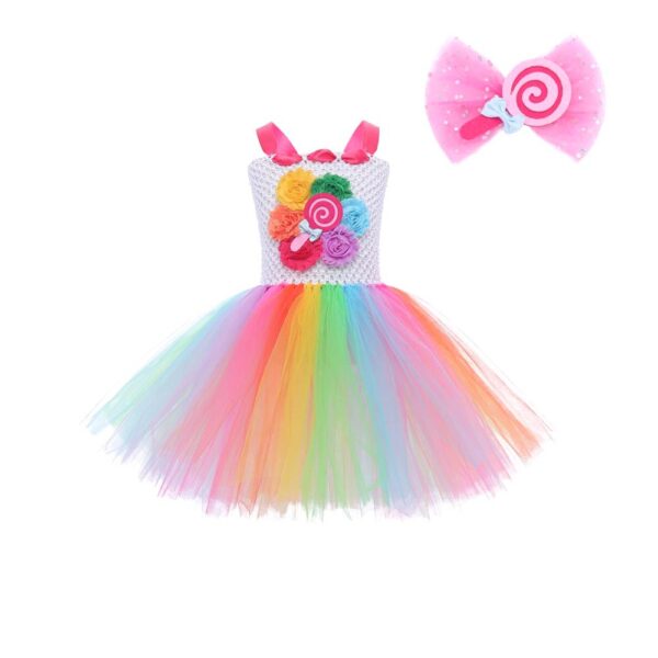 Cute Cartoon Rainbow Color Mesh Princess Dress - Image 5