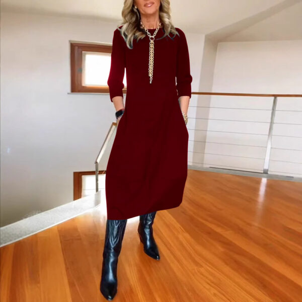 Autumn And Winter New All-matching Solid Color Loose Round-neck Long-sleeved Dress Women - Image 9