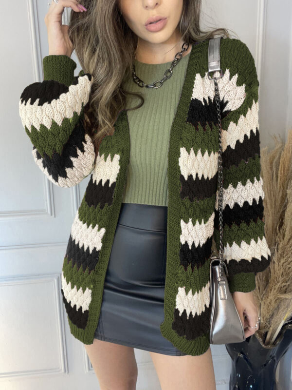 Independent Station Casual Color Matching Knitted Cardigan Sweater Spot - Image 5