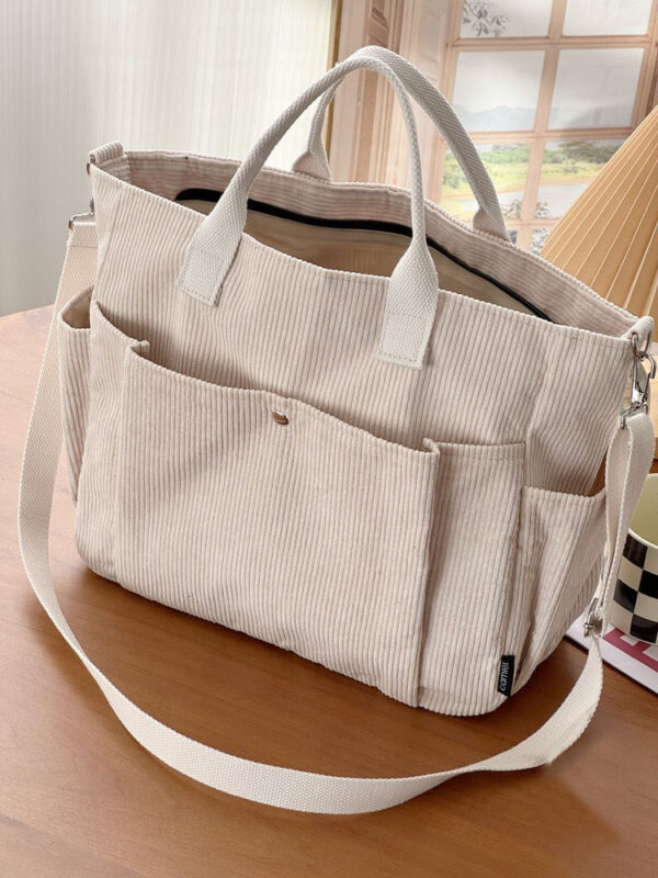 Thick Corduroy Shoulder Bags Simple All-match Commute Totes Student Leisure Artistic Portable Messenger Bag - Image 2