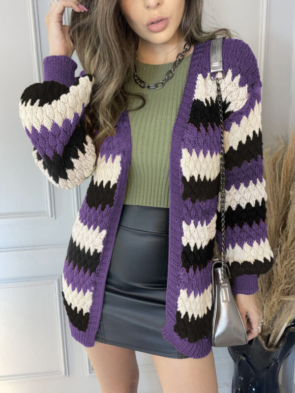 Independent Station Casual Color Matching Knitted Cardigan Sweater Spot - Image 3