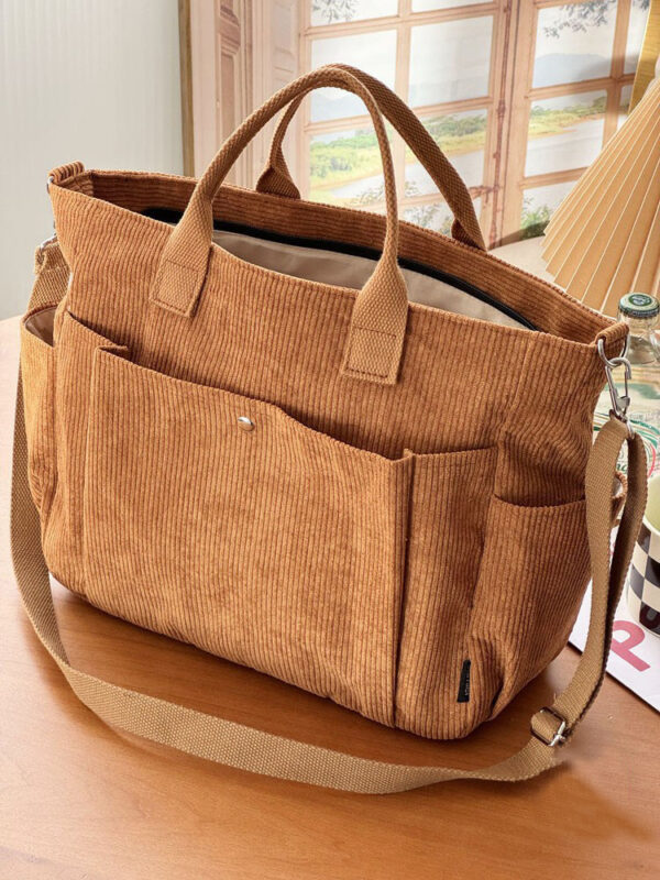 Thick Corduroy Shoulder Bags Simple All-match Commute Totes Student Leisure Artistic Portable Messenger Bag - Image 3